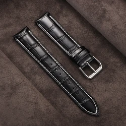 Genuine Leather Brown Watch Strap - Universal Business Style Bracelet - 17mm (Black White)