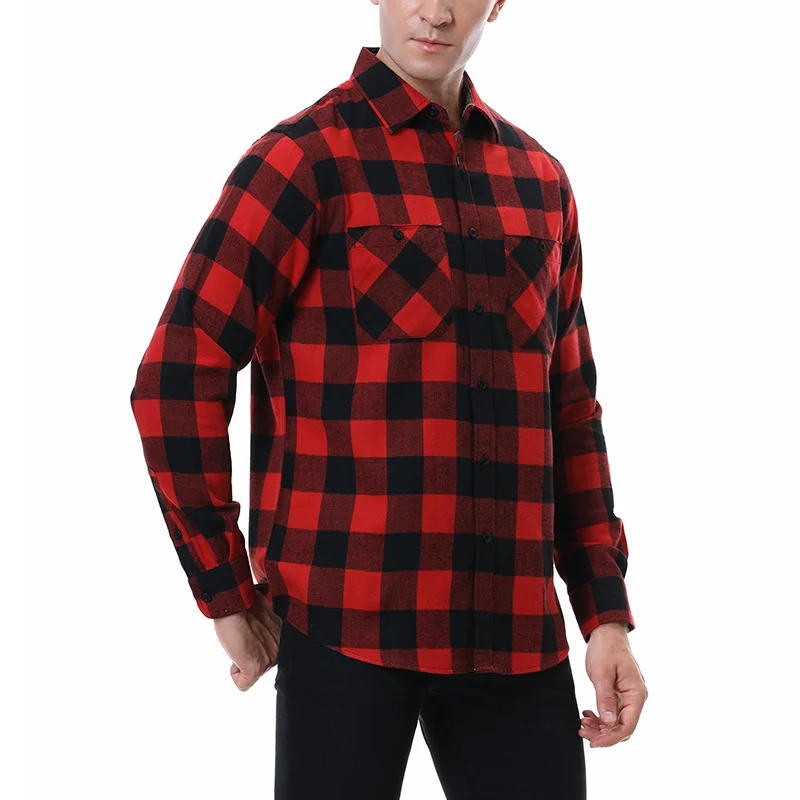 Mens Casual Plaid Flannel Shirts Button Down Shirt Two Pocket Long Sleeve Regular fit Shirts Autumn