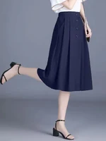 High Waist A-Line Midi Skirt for Middle-Aged Mothers Summer Pleated Loose Elastic Waist Full Skirt Slimming Korean Sle - Image 4
