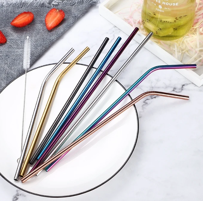 6-Piece Reusable Stainless Steel Drinking Straw Set with Case and Cleaning Brush