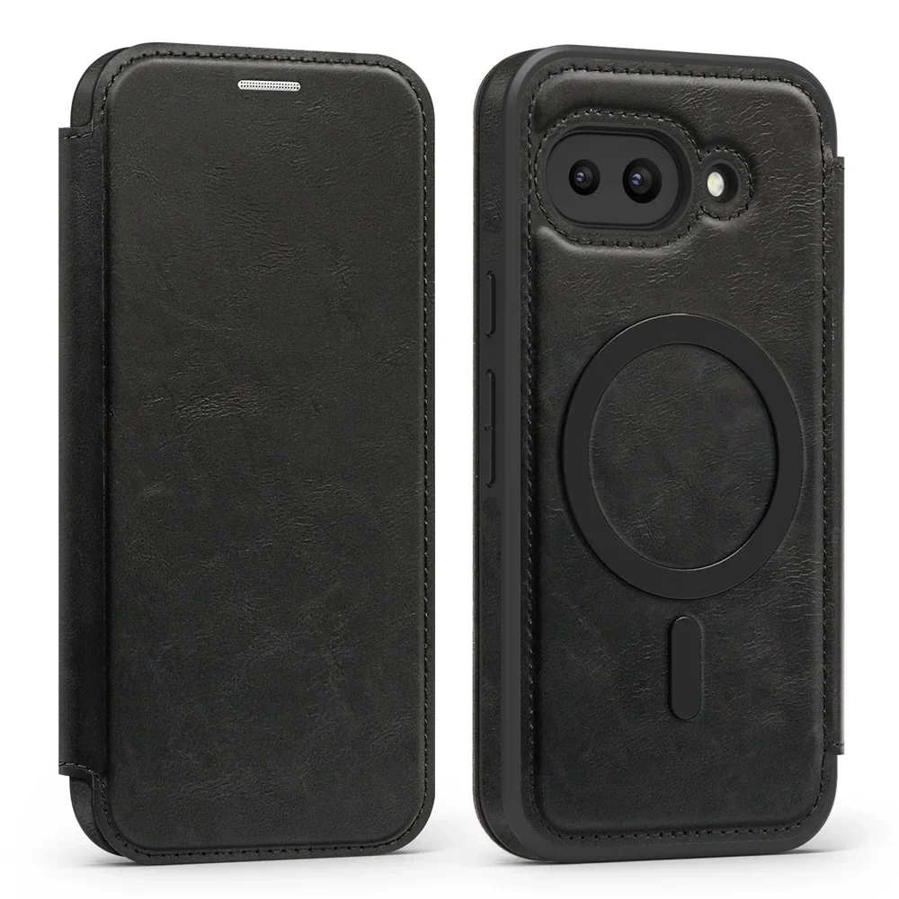 RFID Blocking Leather Wallet with Card Holder & Electroplating for MagSafe Flip Phone Case