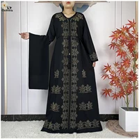 New Fashion Dubai Muslim Women Dress Chiffon Loose Elegant Femme Hijab Abaya Islamic Kaftan Diamonds Long Sleeve Turkey Clothing