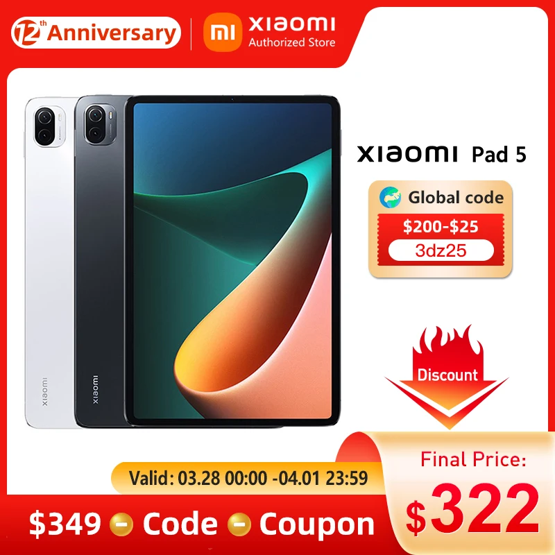 Смартфон Xiaomi Pad 5 планшет Snapdragon 860 120 Гц 11 дюймов WQHD + 2 K ЖК-дисплей 6 ГБ 128 ГБ/256 8720 мАч |