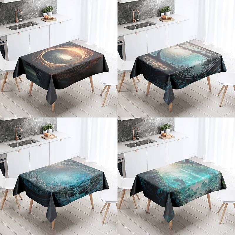 

Психоделическая скатерть в виде леса, искусственное украшение для ресторана и банкета, устойчивое к пятнам водонепроницаемое украшение для дома и стола