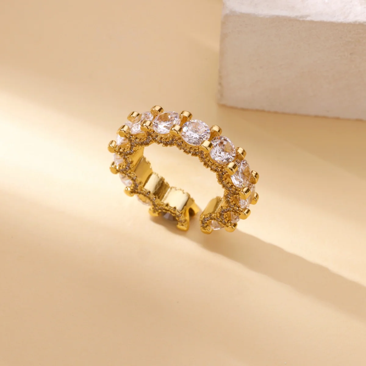 Cubic Zirconia Rings Adjustable Stainless Steel Ring