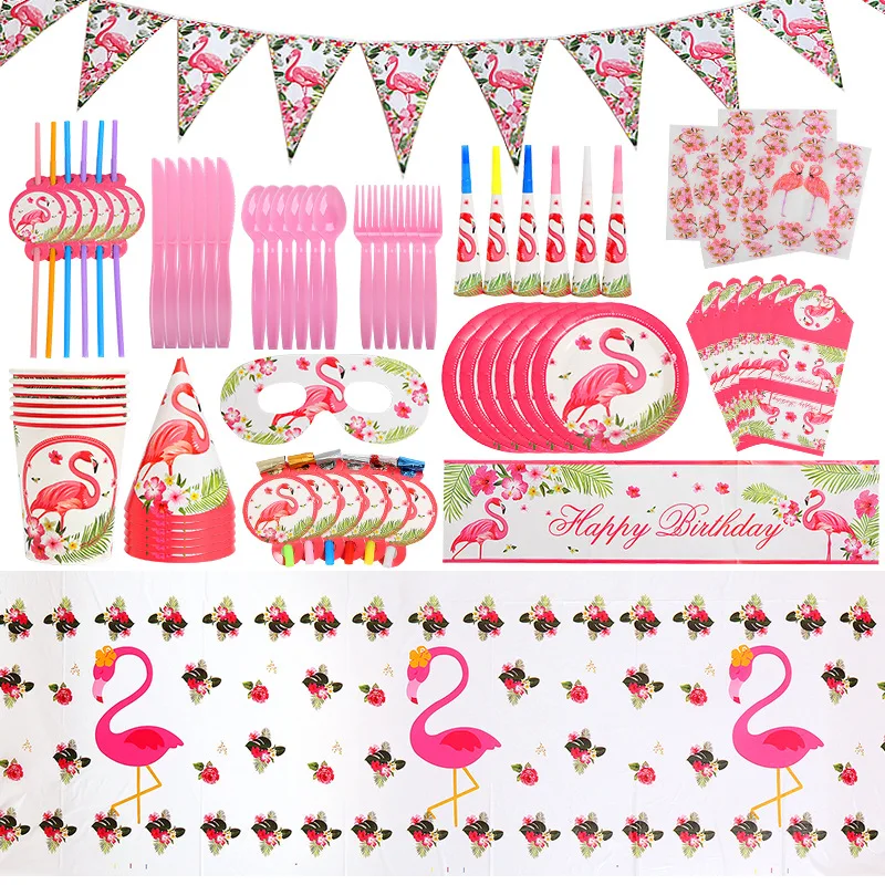 Pink Flamingo Girls Decorazioni Per Feste Di Compleanno Stoviglie Usa E Getta Piatti Tazze Decorazioni In Tessuto Forniture Per Feste Hawaiane Per Bam