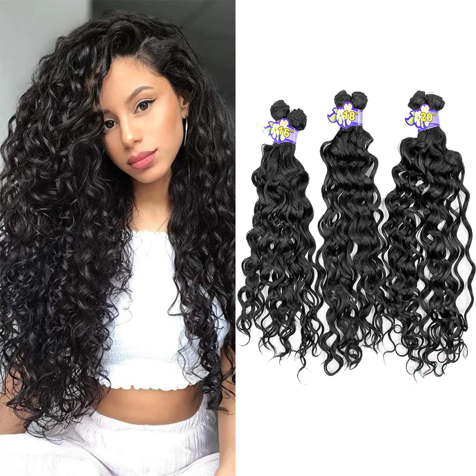 Water Wave Bundles Synthetic Wigs High Temperature Fiber Hair Weaves Natural Black 6 Bundles Hair Extensions 16 18 20 Inches