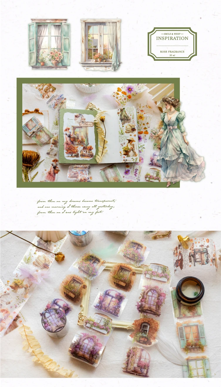5cm * 2m Vintage Haustier Landschaft Mädchen Band dekorative Stick Etiketten Tagebuch Album Scrap booking Material handgemachte Junk Journal Lieferungen – Detail 4