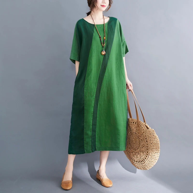 

2023 New Arrival Wave Pattern Loose Women Holiday Travel Casual Beach Style Midi Summer Dress Office Lady Work Dress