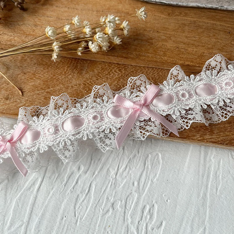 100cm French Lolita Bow Pleated Lace Trim Ribbons For Dress Clothing Curtains Decor Crafts Diy Sewing Accessories Party Supplies