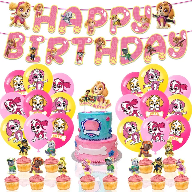 Paw Patrol – décorations de fête à thème Skye rose, ensemble de vaisselle, assiettes, gobelets, serviettes, fournitures de fête pour enfants, jouets cadeaux 4