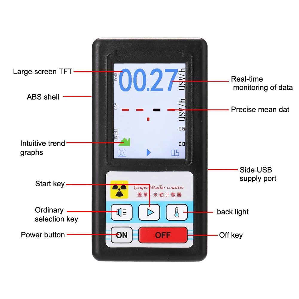 BR-6 Portable Geiger Counter Nuclear Radiation Detector Personal Dosimeter Marble Tester X-Ray Radiation Dosimeter GM Tube Meter