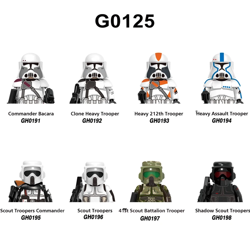 

G0125 Building Blocks 8pcs/set 41st Scout Battalion Trooper Commander Bacara Brick Figure Clone Heavy Trooper mini Assembly Toy