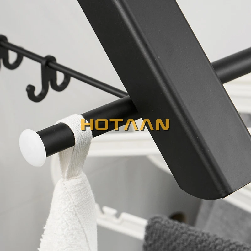 Bathroom Folding Black Laundry Adjustable Drying Rack Retractable Punch Free Balcony Tool Multifunction Clothes Hanger Indoor 3