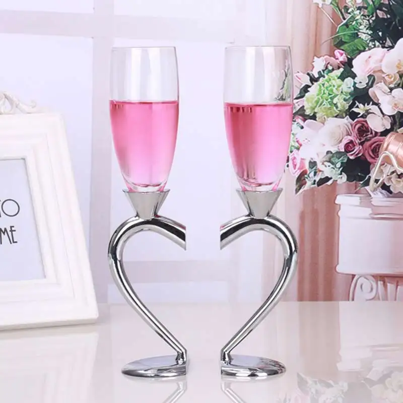 

Creative Wedding Toasting Champagne Glasses Heart Silver Crystal Wine Glass Home Party Champagne Flutes Valentine's Day Gifts