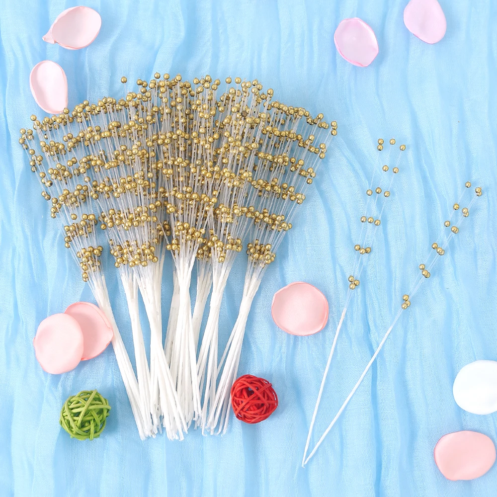 10 Stück goldene Perlens tifte Perlen auf Drahts tielen für Girlande Braut Hochzeit Perlens trauß Home Party Dekor Handwerk Geschenke Zubehör