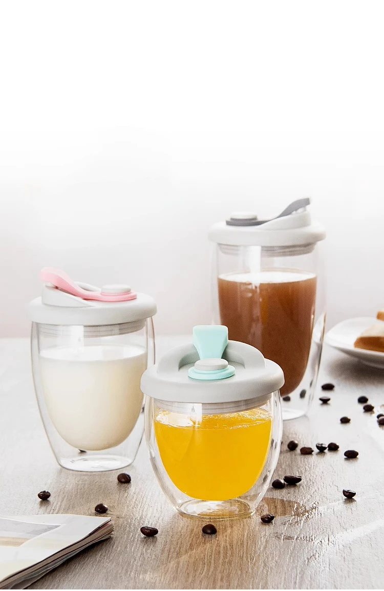 Description Picture 2 of itemGIANXI 350ml/450ml Double Glass Cup Household Transparent Coffee Mug With Lid Kitchen Milk Beverage Coffee Cup Drinkware