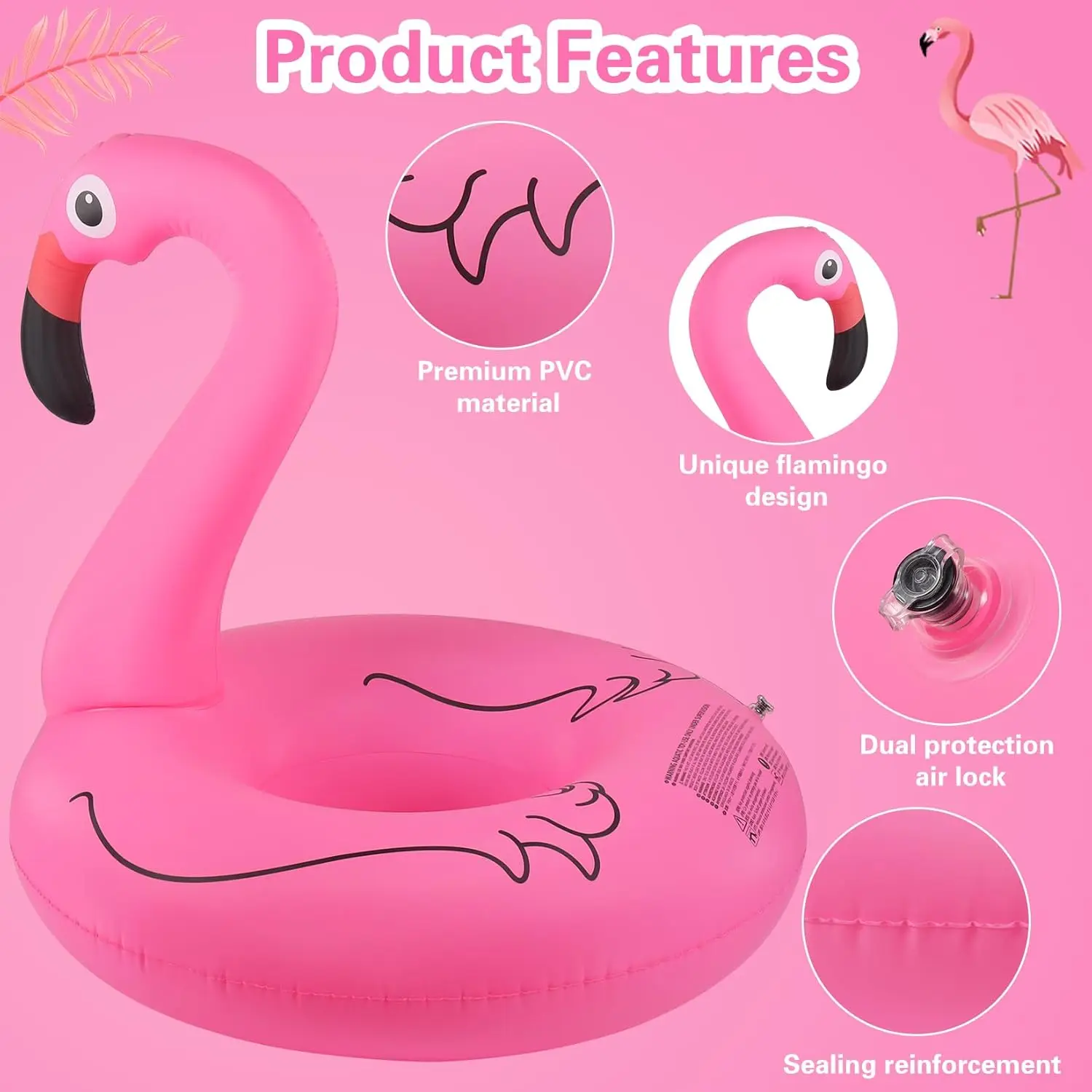 Inflatable Pink Flamingo Toys, Pool Float for Girls, Blow Up Swim Ring Floatie Tube, Outdoor Summer Pool Party Water Toy