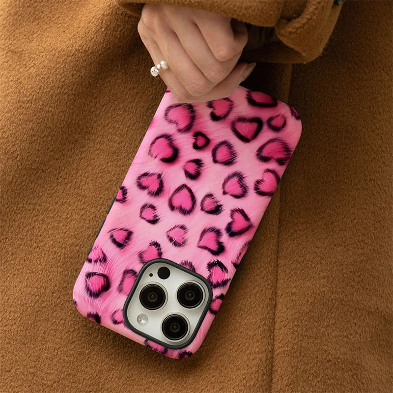 Cute Leopard Print 2-in-1 Phone Case with Film Shell