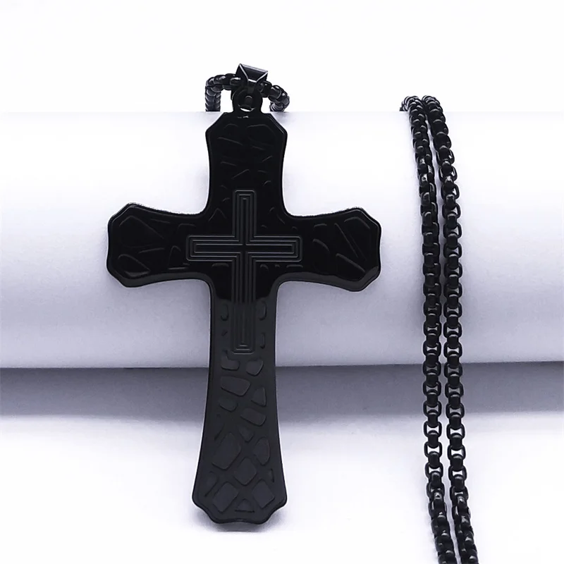 Big Cross Stainless Steel Cross Pendant Black Cross Necklace For