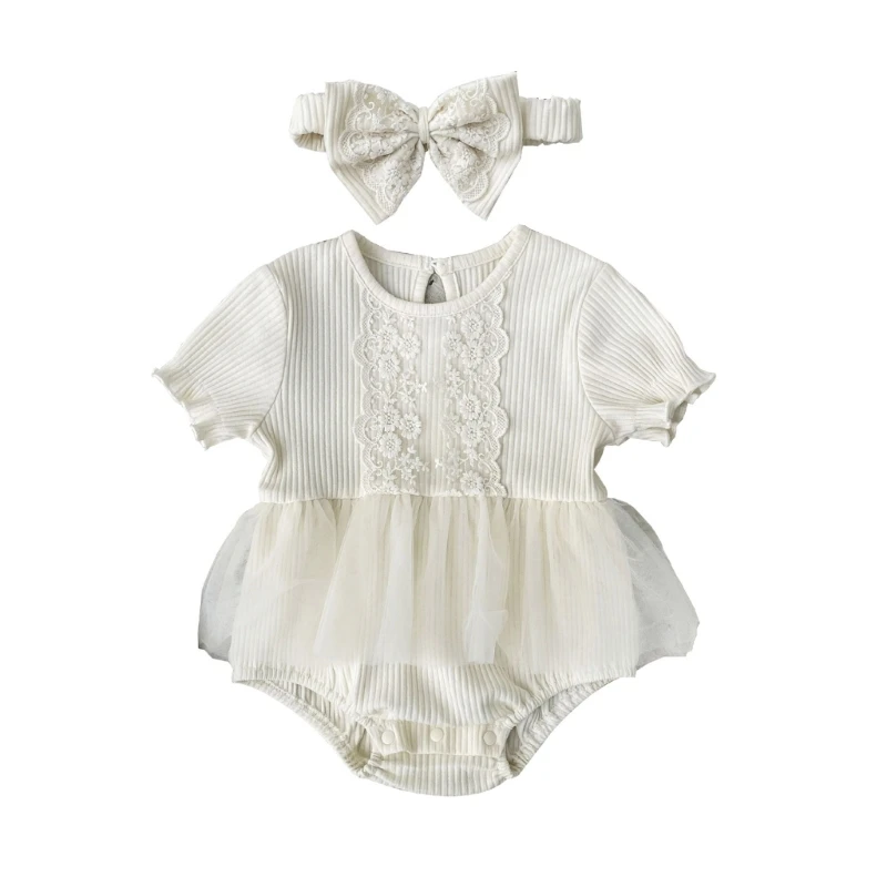 

Baby Girl Photo Clothes Short Sleeve Jumpsuit Newborn Costume OnePiece Romper Bowknot Headband SkinFriendly Photo Outfit