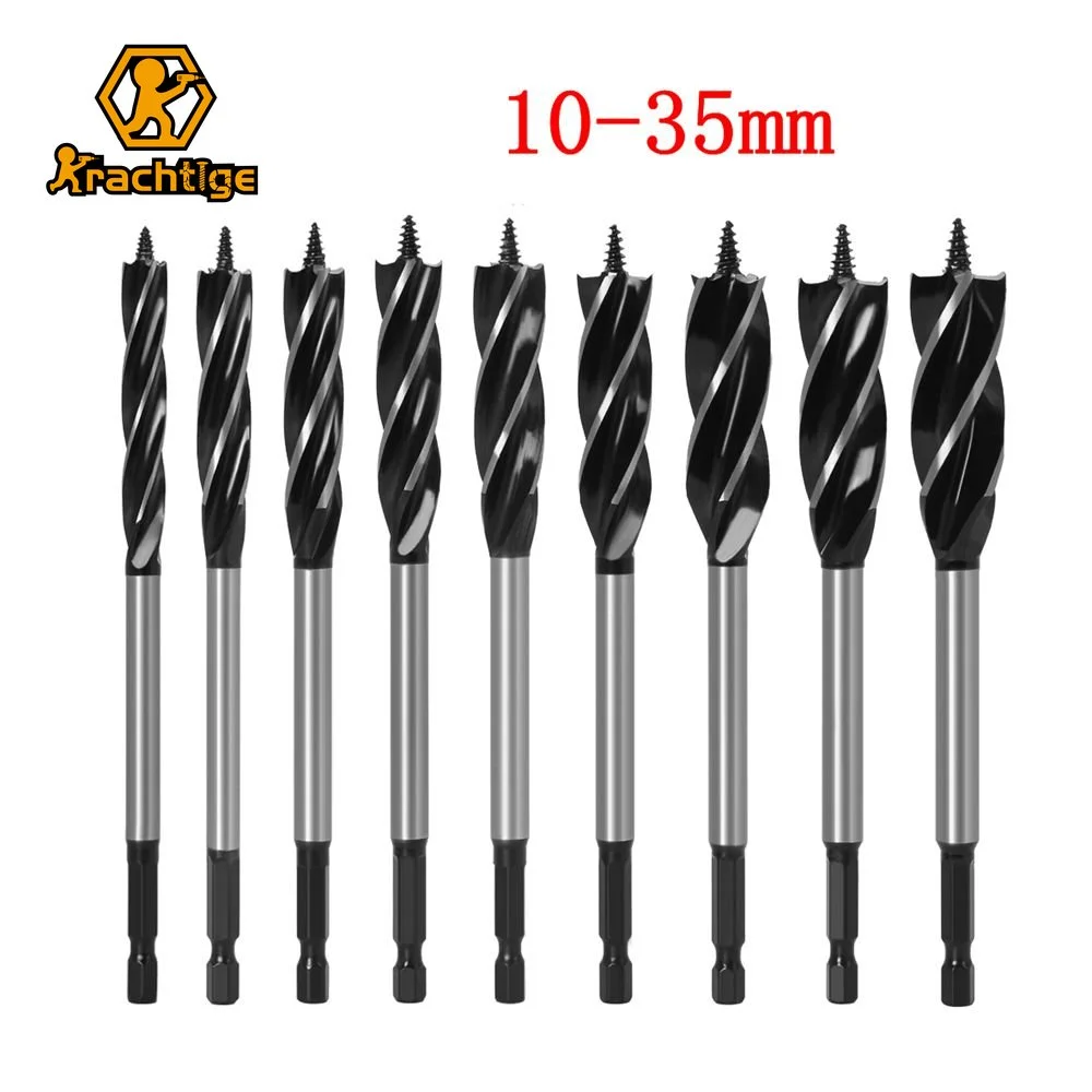 Krachtige 10-35mm 1/4'' Hex Shank Drill Bits 4 Slots 4 Edges Blades Twist Drill Bit Fast Cut Auger Carpenter Joiner Tool