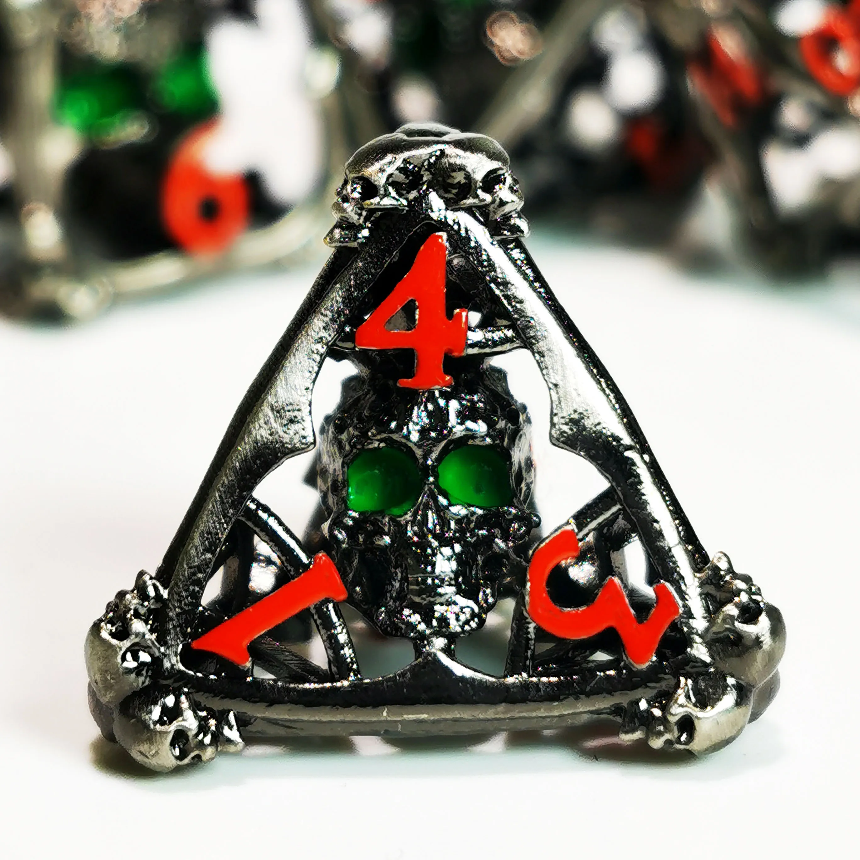 DND Metal Dice Set - Green Skull Pattern Zinc Alloy & Resin 7pc D&D Dice, Handcrafted RPG Polyhedral Dice Set 5