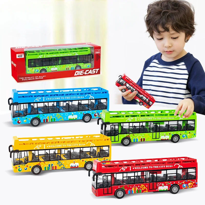 

15cm Alloy Car Bus Model Double-Decker Pull Back Vehicle Children's Toy Car Bus Birthday Gifts excavadora para niños