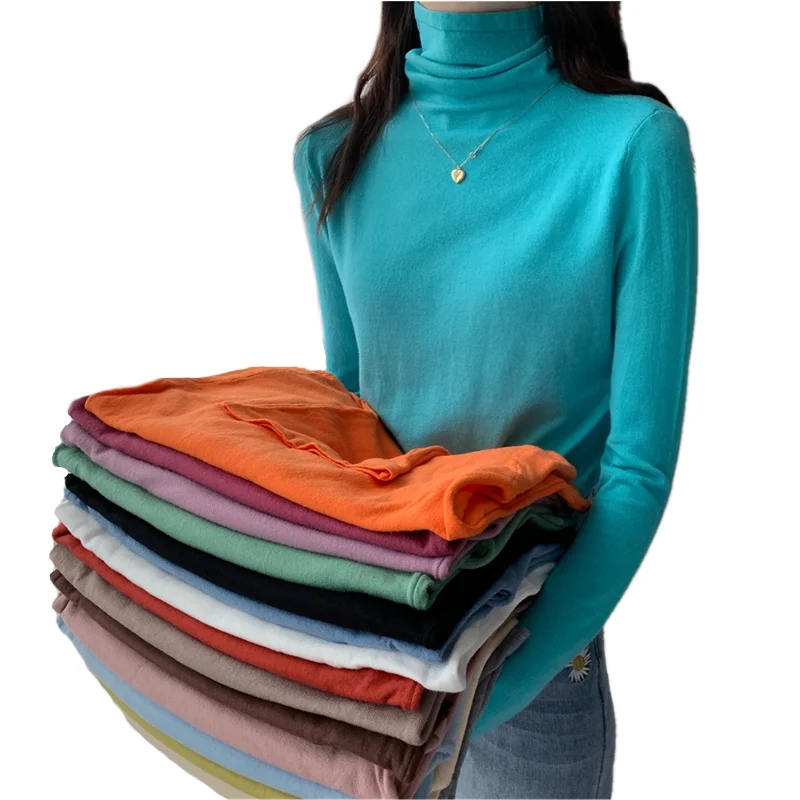 

2022 Autumn Winter New Design Women Turtleneck Sweaters Candy Color Long Sleeve Slim Solid Pullover All-Match Sweet Jumpers