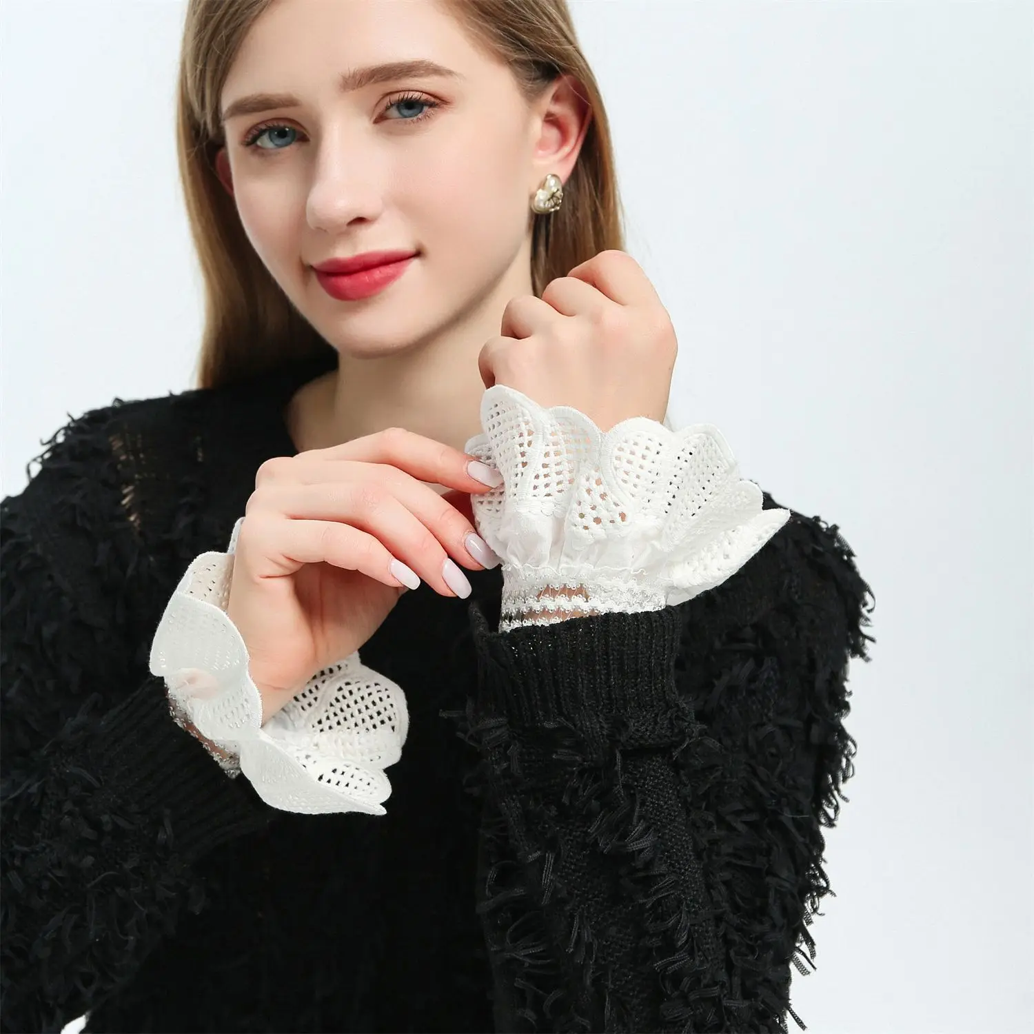 

Hollow Shirt Detachable Lace Fake Sleeves Mesh Fake Flared Sleeves Wrist Cuffs False Cuffs Sweater Blouse Fake Cuff Decor