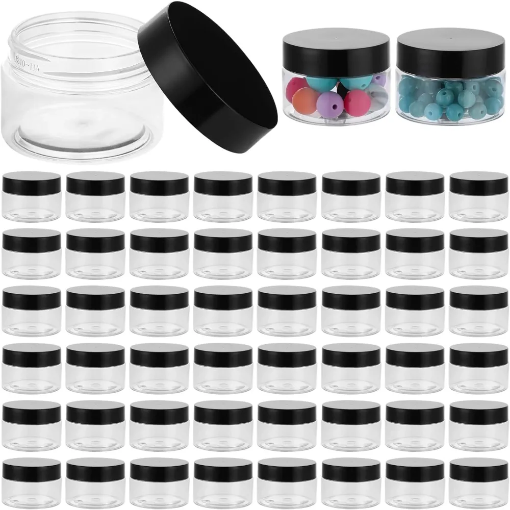 50PCS 10g 20g Empty Refillable Clear Plastic Jars with Lids for Cream Ointments Makeup Eye Shadow Rhinestone Cosmetic Storage