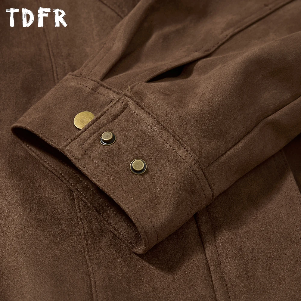 Giacca in pelle scamosciata impiombata retrò da uomo autunno inverno casual risvolto allentato manica lunga cerniera capispalla uomo 5