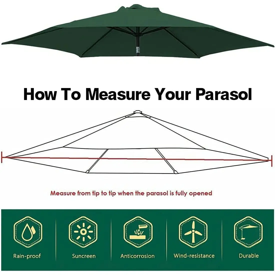 2/2.7/3m UV Protection Parasol Sunshade Umbrella Cover Garden Umbrella Cover Waterproof Beach Canopy Replacement Cover 6/8Ribs