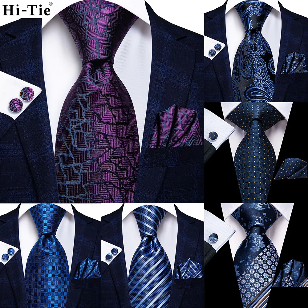 

Hi-Tie Фиолетовый Новинка 63 дюйма шелковые мужские удлиненные галстуки для мужчин Тканые Классические 160 см мужские галстуки Карманный квадратный набор запонки
