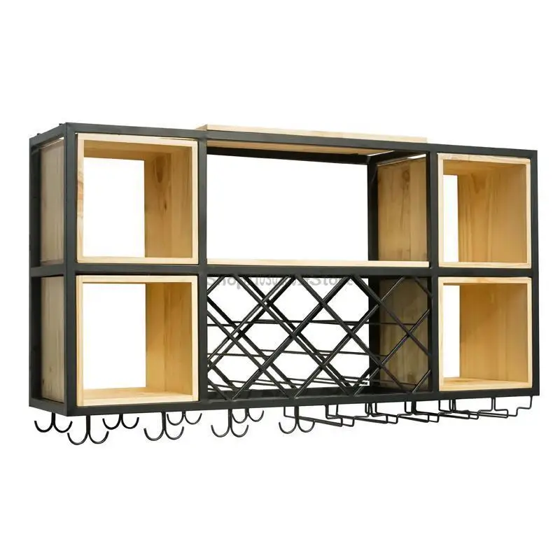 Iron Wine Rack Wall Hanging Household Wine Cabinet Restaurant Bar Glass Rack Hanging Industrial Style Bar Counter