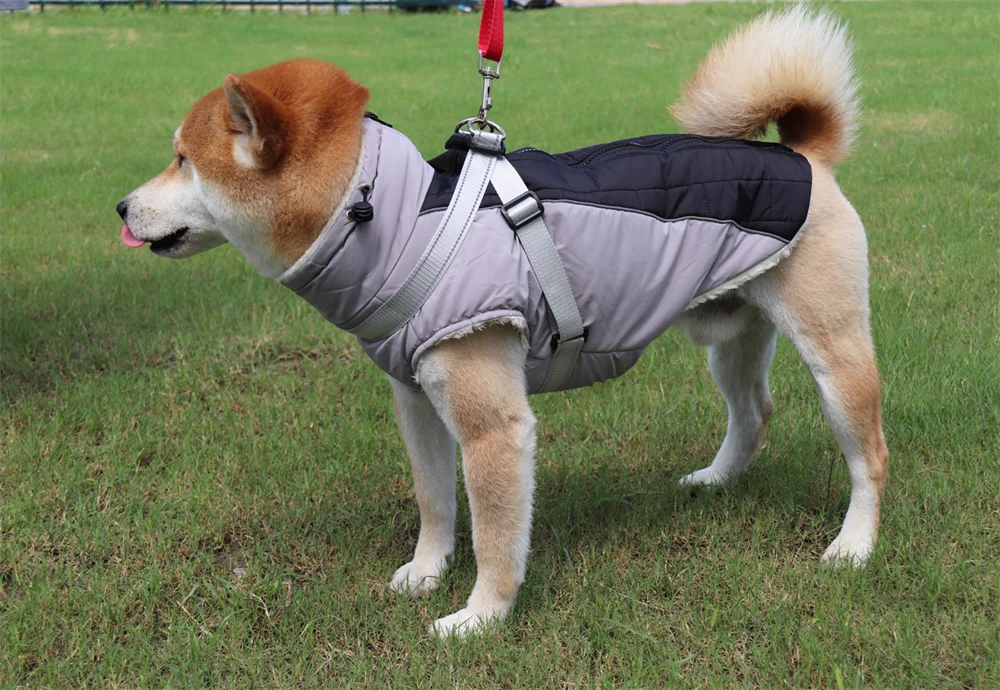 Winter Dog Jacket with Harness Waterproof Outdoor Pet Coat for Small Large Dogs Reflective Thicken Warm Dog Clothes Vest Jacket