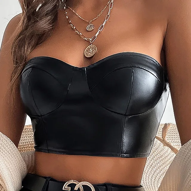 aansporing Parelachtig Concreet PassionLAB Fashion Women Pure Color Strapless Backless Short Pu Corset Bra  Top Bustiers - AliExpress