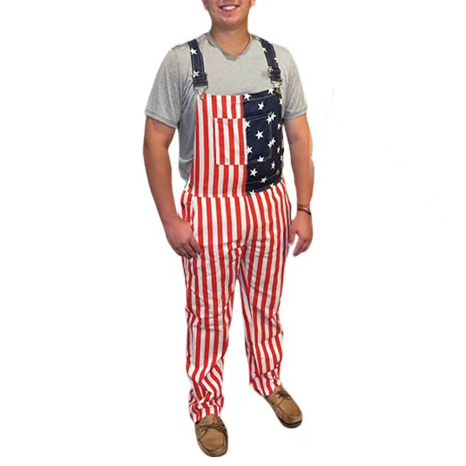2024 New Mens Summer Couple Independence Day American Flag Sports Camisole Pants Summer Men Long Pants Romper