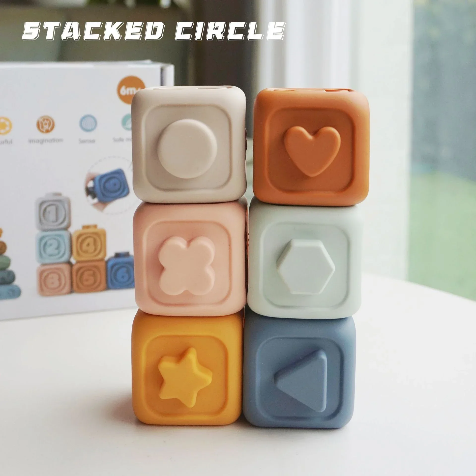 Soft Silicone Block Toy Soft Cubes Stacking Tower Bath Teether Rattles Building Blocks Montessori Educational Toys Newborn Gift
