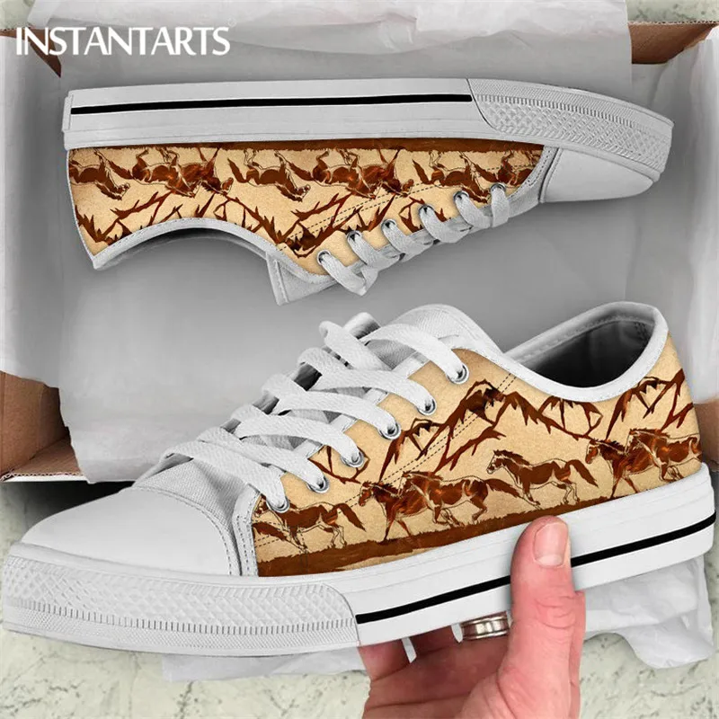 

INSTANTARTS Tribal Horse Print Canvas Shoes Lightweight Men's Sneakers Casual Flats Autumn Classic Low Men Lace-up Walking Shoes