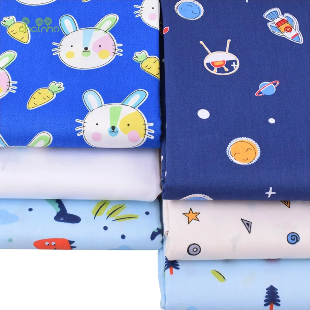 Chainho,Printed Twill Weave Cotton Fabric,DIY Sewing Quilting Material,Patchwork Cloth,Blue Cartoon Series,2 Sizes,15C303