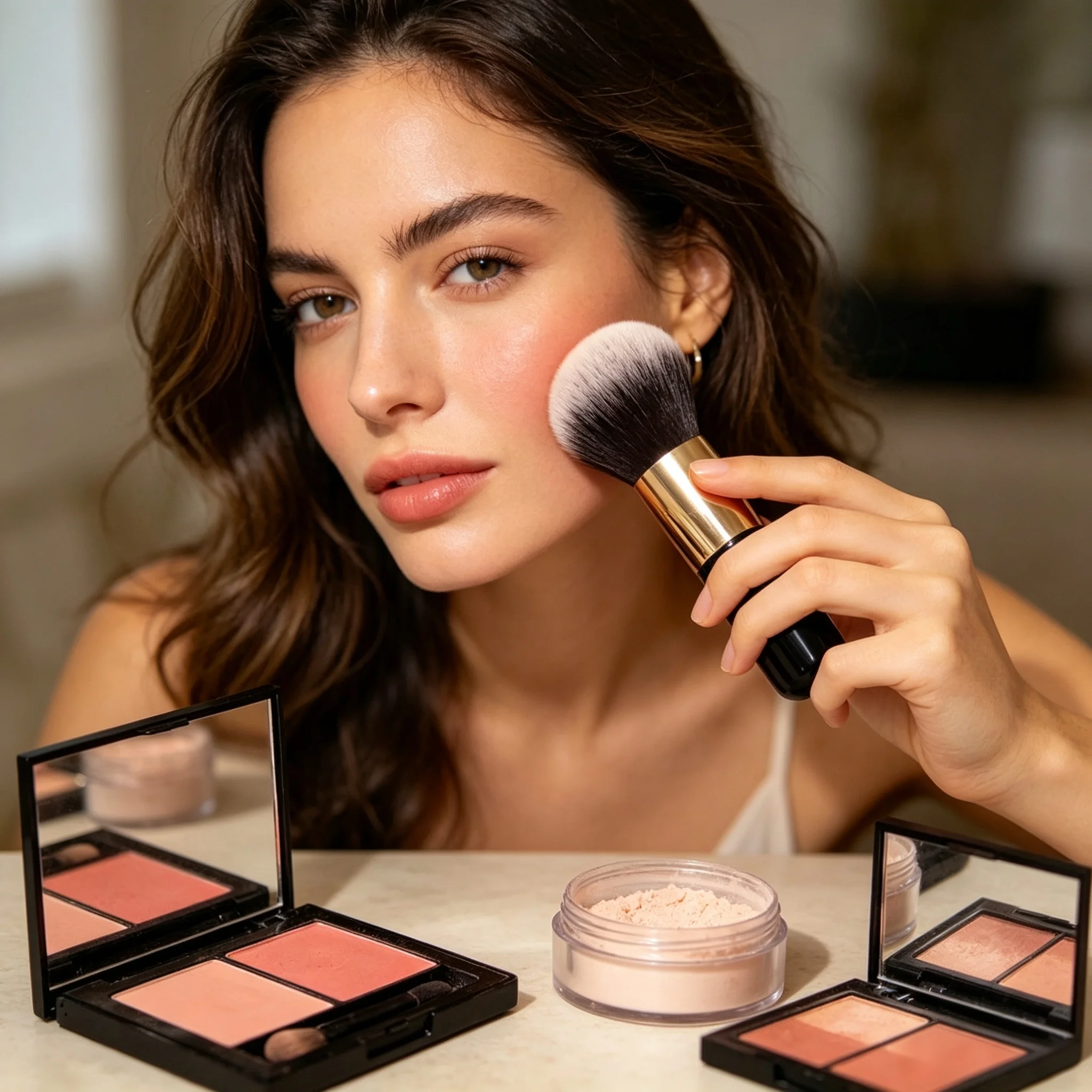 1 Pennello Grande per il Viso con Setole Morbide, Strumento Cosmetico per l'Applicazione di Fondotinta, Cipria e Blush - immagine 3