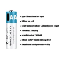 AA fast rechargeable lithium-ion battery, 1.5V AA battery, 2600mAh, remote control, mouse, small fan, toy battery, free cable 6