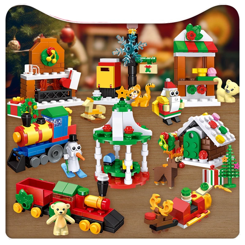 

24 шт. Зимний Рождественский домик из имбиря, Рождественская елка, чулки, подарок, строительные блоки, кирпичи, игрушки