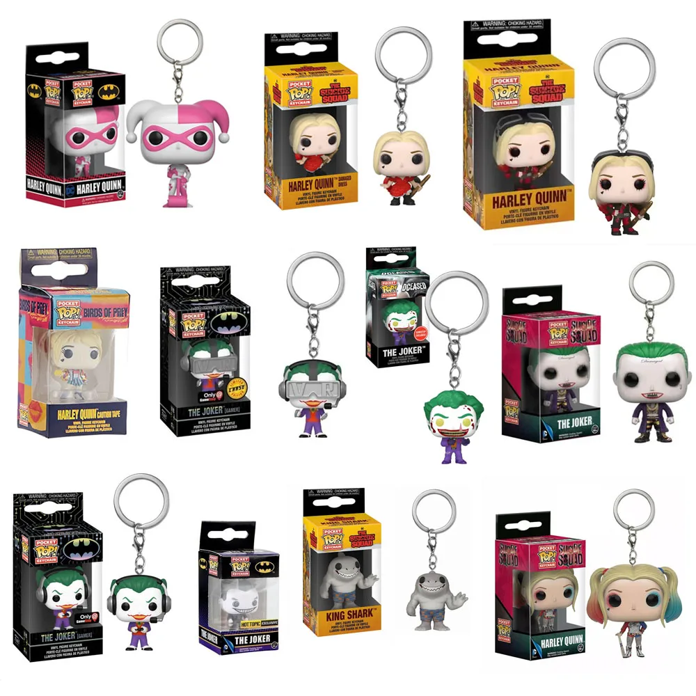 Llavero Funko Pop King Shark Harley Quinn The Joker Pop Pocket Suicide Squad Llaveros Figuras de acción de vinilo Juguetes Muñecas Regalos