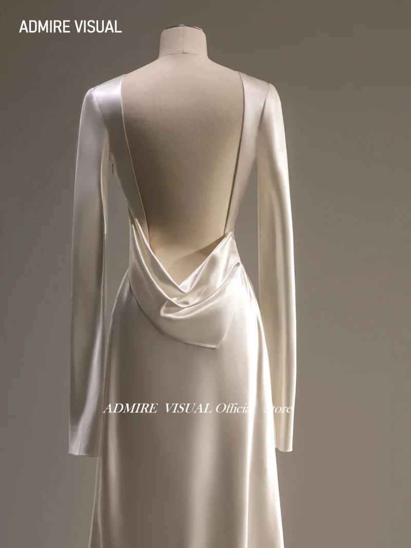 Newest Wedding Dress Sheath Satin O-Neck Neckline Full Sleeves With Long-Open Back Custom Made Plus Sizes Vestidos De Novias 4
