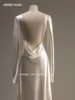 Newest Wedding Dress Sheath Satin O-Neck Neckline Full Sleeves With Long-Open Back Custom Made Plus Sizes Vestidos De Novias 4