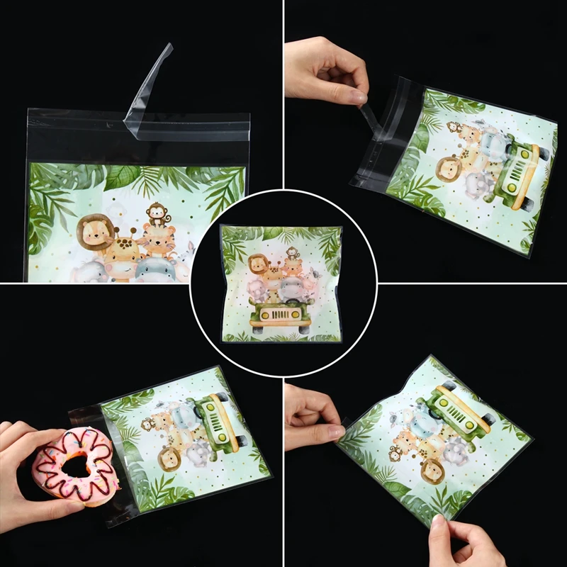 Dschungeltiere Party Süßigkeiten Geschenktüten Keks Verpackungsbeutel Wild One Safari Geschenktüte für Gäste Kindergeburtstag Zubehör Babyparty – Detail 1