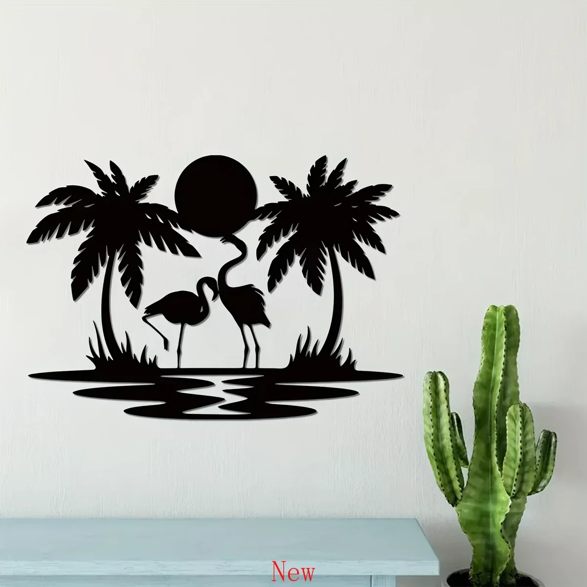 Metal Flamingo Palm Tree Sunset Sign, Metal Palm Tree Wall Hanging Decor, House Decor Gifts Camera Da Letto Soggiorno Wall Mounted Art