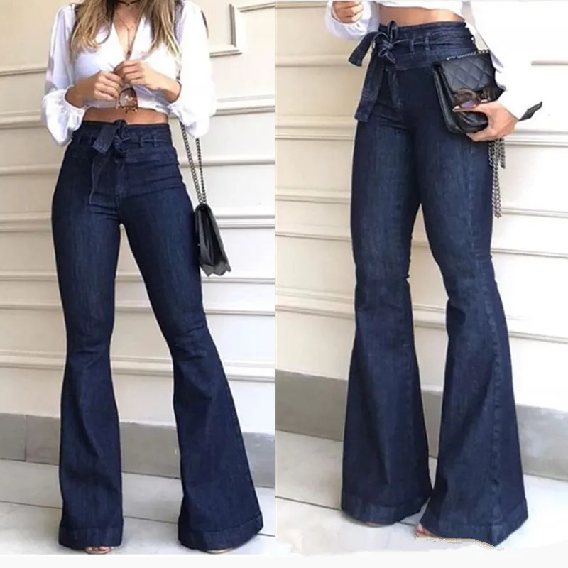 

2023 High Waist Flare Pants Jeans Street Fashion Blue Jeans Slim Fit Raised Hip Lace Flare Pants Wide Leg Pants Jeans Women